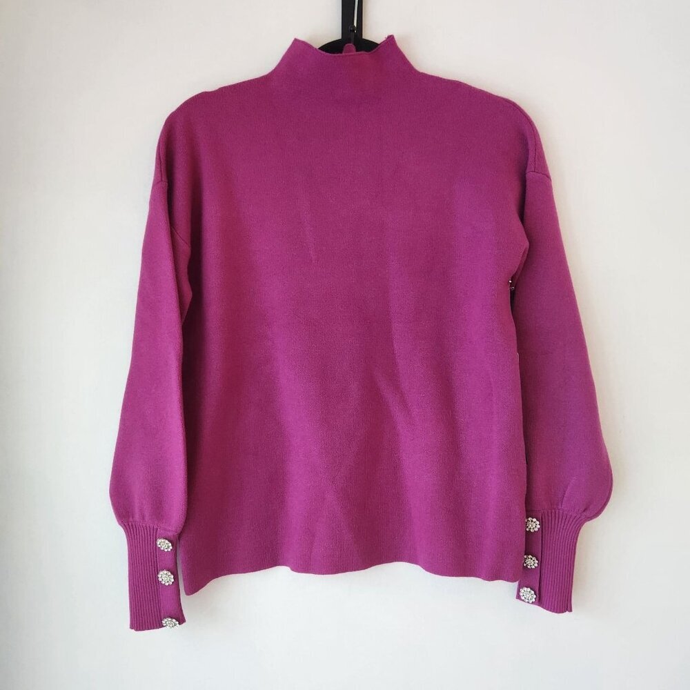 NWT Tahari Maroon Purple Mock Neck Sweater Jeweled Cuffs Women's S - Picture 1 of 9